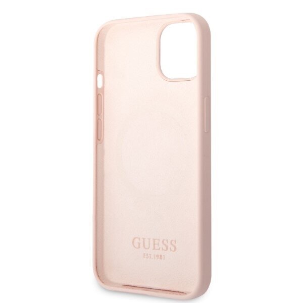 Guess GUHMP13SSBPLP iPhone 13 mini 5,4" różowy|pink hard case Silicone Logo Plate MagSafe cena un informācija | Telefonu vāciņi, maciņi | 220.lv