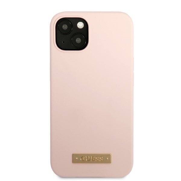 Guess GUHMP13SSBPLP iPhone 13 mini 5,4" różowy|pink hard case Silicone Logo Plate MagSafe цена и информация | Telefonu vāciņi, maciņi | 220.lv