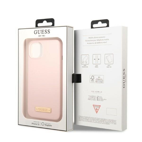 Guess GUHMP13SSBPLP iPhone 13 mini 5,4" różowy|pink hard case Silicone Logo Plate MagSafe cena un informācija | Telefonu vāciņi, maciņi | 220.lv