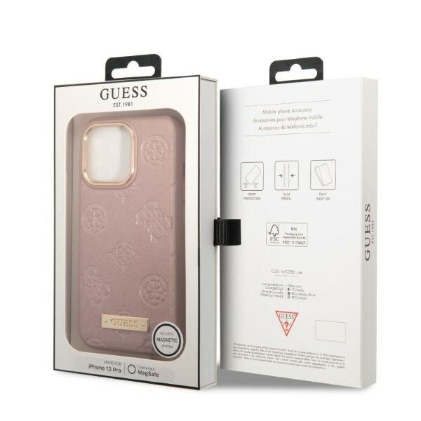 Guess GUHMP13XSAPSTP iPhone 13 Pro Max 6,7" różowy|pink hardcase Peony Logo Plate MagSafe cena un informācija | Telefonu vāciņi, maciņi | 220.lv