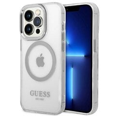 Guess GUHMP14LHTRMS iPhone 14 Pro 6,1" srebrny|silver hard case Metal Outline Magsafe cena un informācija | Telefonu vāciņi, maciņi | 220.lv