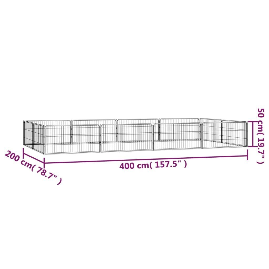 vidaXL suņu sētiņa, 12 paneļi, melna, 100x50 cm, pulverkrāsots tērauds цена и информация | Transportēšanas būri, somas | 220.lv