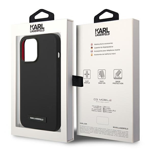 Karl Lagerfeld KLHMP14LSLMP1K iPhone 14 Pro 6,1" hardcase czarny|black Silicone Plaque Magsafe cena un informācija | Telefonu vāciņi, maciņi | 220.lv