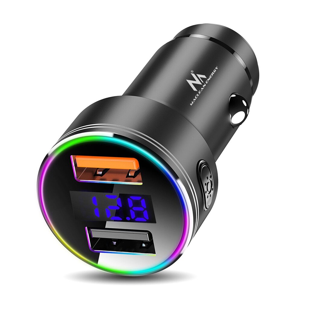 Maclean MCE375 dubultā automašīnas lādētājs ar displeja cigarešu aizdedzinātāja ligzdu Alumīnija voltmetrs USB 1x QC 3.0, USB 1x 5V/2.4A, RGB LED цена и информация | Lādētāji un adapteri | 220.lv