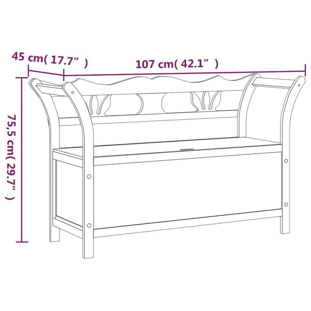 vidaXL sols, 107x45x75,5 cm, balts, egles masīvkoks цена и информация | Apavu skapji, apavu plaukti, priekšnama soliņi | 220.lv