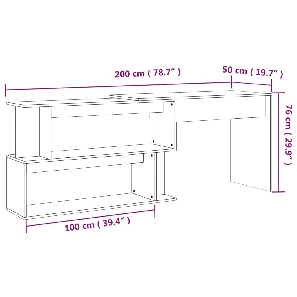 vidaXL stūra rakstāmgalds, pelēks, 200x50x76 cm, inženierijas koks cena un informācija | Datorgaldi, rakstāmgaldi, biroja galdi | 220.lv