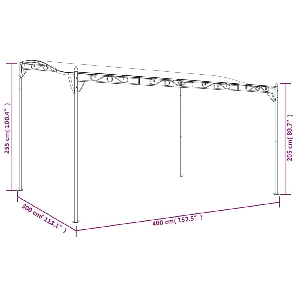 vidaXL nojume, antracītpelēka, 4x3 m, 180 g/m², audums un tērauds cena un informācija | Dārza nojumes un lapenes | 220.lv