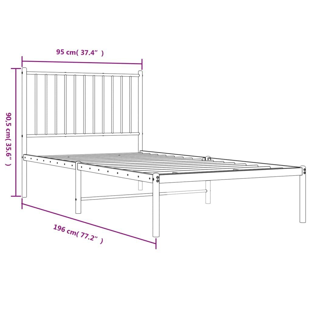 vidaXL gultas rāmis ar galvgali, balts metāls, 90x190 cm cena un informācija | Gultas | 220.lv