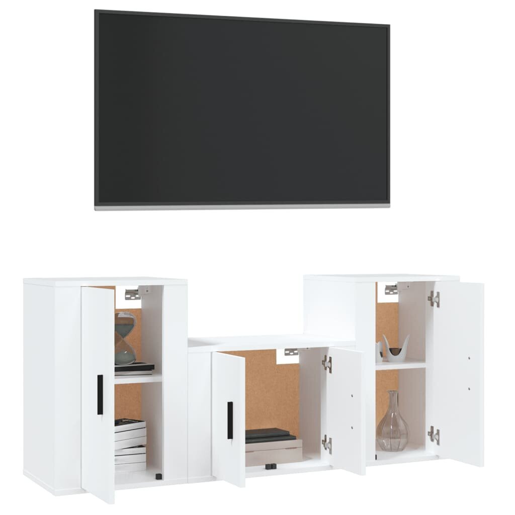 vidaXL 3-daļīgs TV skapīšu komplekts, balts, inženierijas koks cena un informācija | TV galdiņi | 220.lv