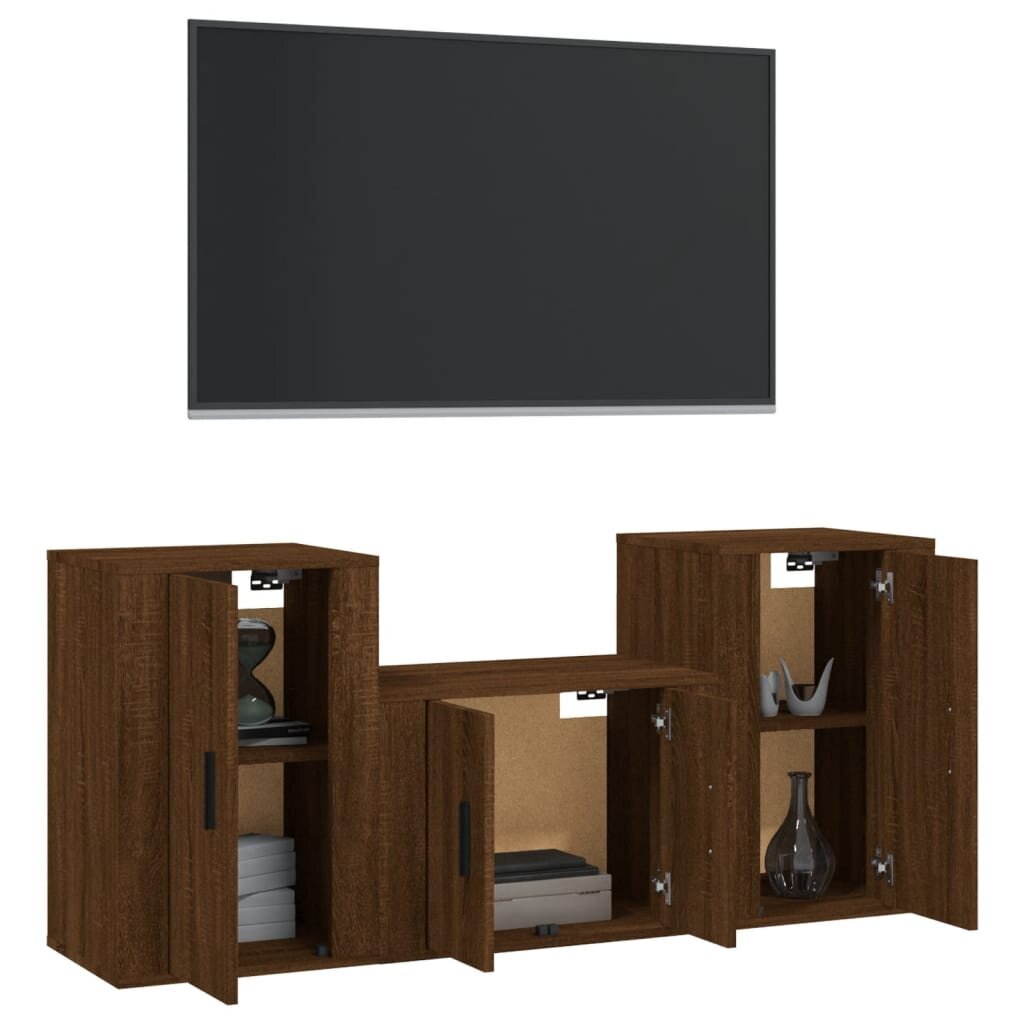 vidaXL 3-daļīgs TV skapīšu komplekts, ozola krāsa, inženierijas koks cena un informācija | TV galdiņi | 220.lv