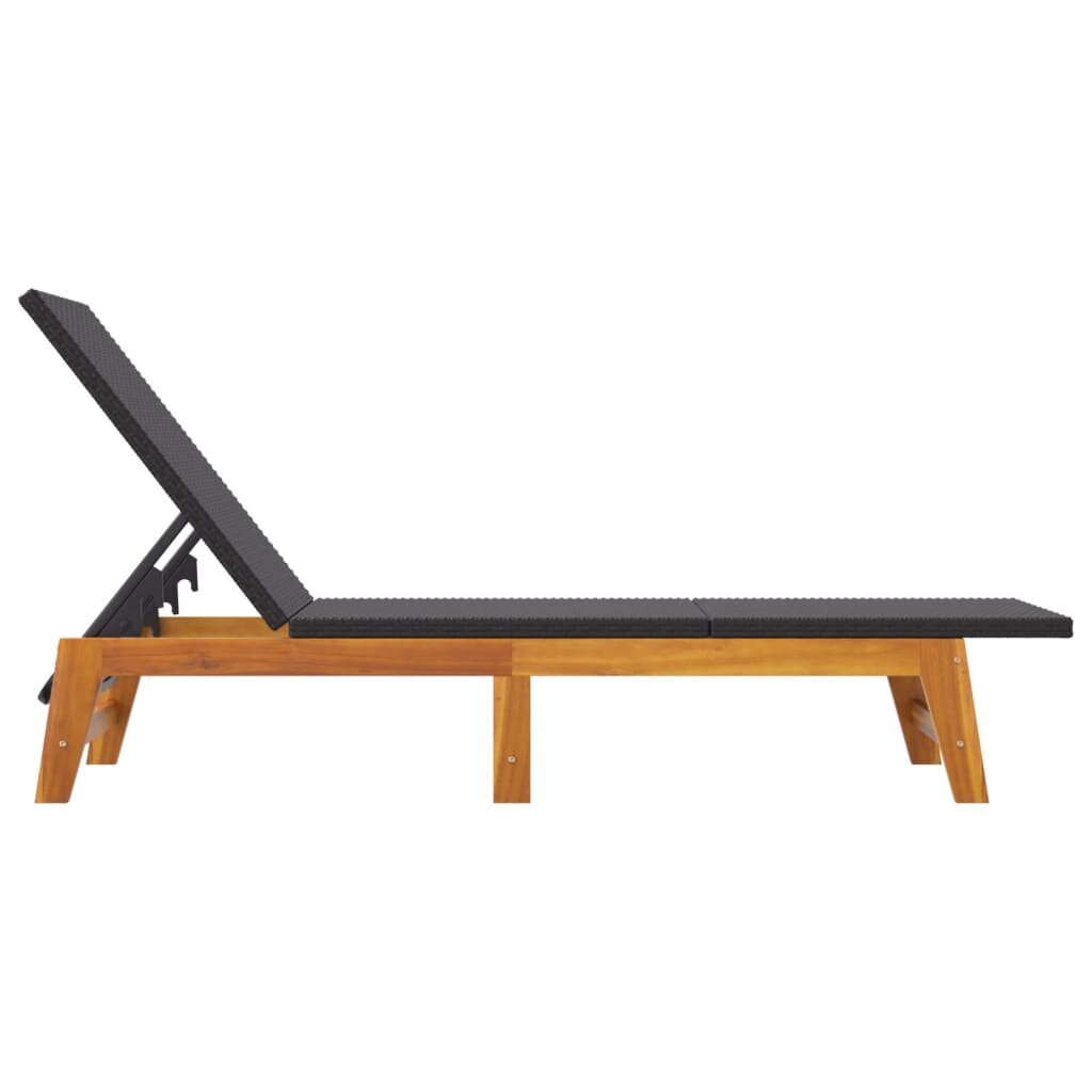 vidaXL sauļošanās zvilnis ar galdiņu, PE rotangpalma, akācijas koks cena un informācija | Sauļošanās krēsli | 220.lv