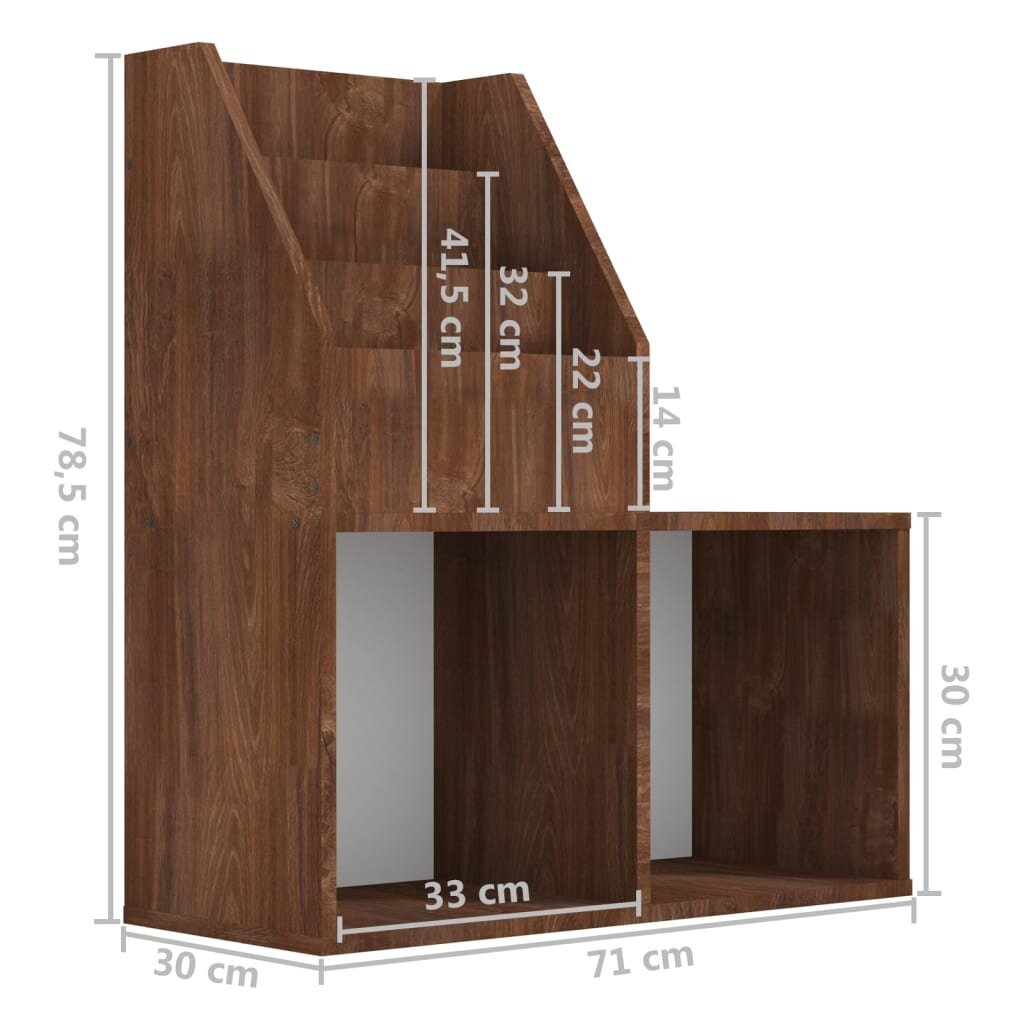 vidaXL bērnu grāmatplaukts, brūns, 71x30x78,5 cm, inženierijas koks cena un informācija | Plaukti | 220.lv