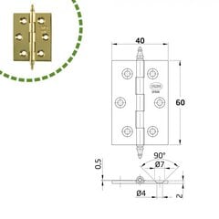 Eņģe 1003, 60*40mm, universāla, bronzas, 2 gab. cena un informācija | Citi piederumi mēbelēm | 220.lv