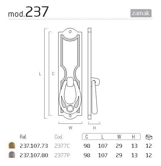 Rokturis 237.107.73, 107mm, antīks, matēts, 4 gab. cena un informācija | Mēbeļu rokturi  | 220.lv