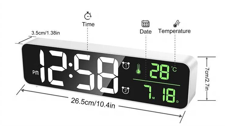 LED pulkstenis ar modinātāju, temperatūru, datumu un mūzikas funkciju LIVMAN 8810 cena un informācija | Radioaparāti, modinātājpulksteņi | 220.lv