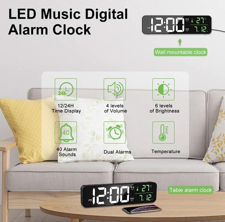 LED pulkstenis ar modinātāju, temperatūru, datumu un mūzikas funkciju LIVMAN 8810 цена и информация | Radioaparāti, modinātājpulksteņi | 220.lv