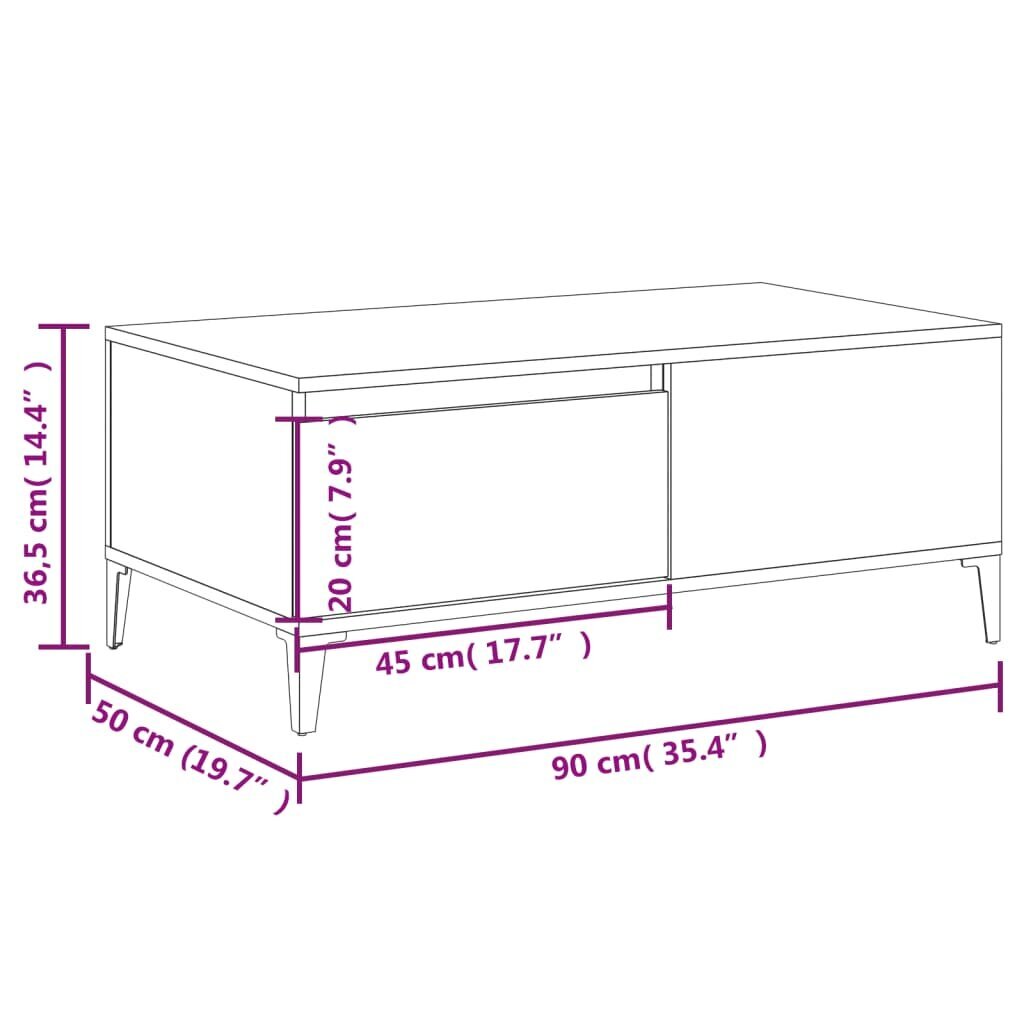 vidaXL kafijas galdiņš, spīdīgi balts, 90x50x36,5cm, inženierijas koks cena un informācija | Žurnālgaldiņi | 220.lv