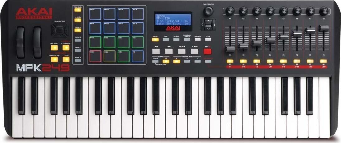 AKAI MPK 249 Vadības tastatūra Pad kontrolleris MIDI USB RGB Melns cena un informācija | Mūzikas instrumentu piederumi | 220.lv