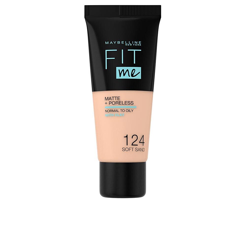 Maybelline Fit Me Matte + Poreless Foundation 124 Soft Sand, 30 ml cena un informācija | Grima bāzes, tonālie krēmi, pūderi | 220.lv