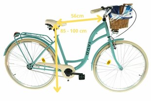 Sieviešu velosipēds Davi Lila, 160-185 cm augumam, 28" alumīnija rati, klūgas grozs, zils/krēms cena un informācija | Velosipēdi | 220.lv