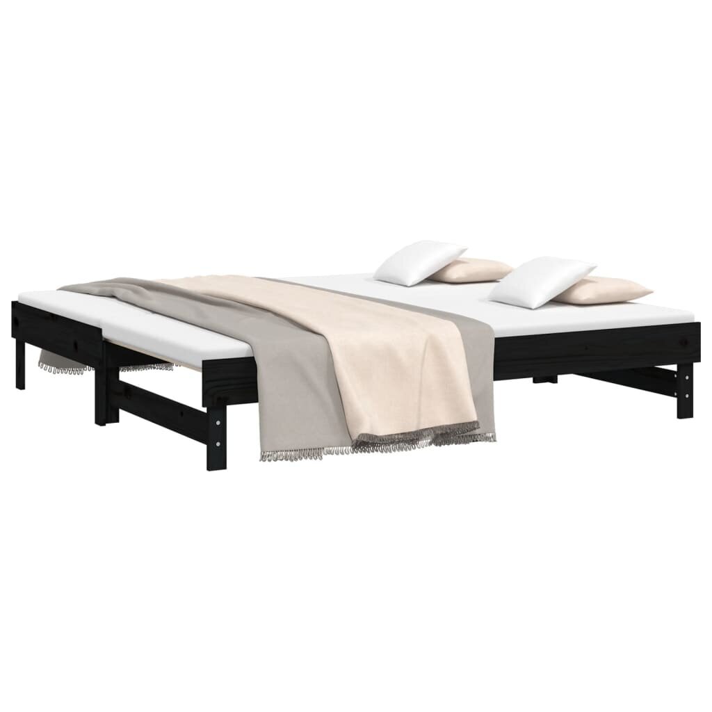 vidaXL izvelkama gulta, melna, 2x(75x190) cm, priedes masīvkoks cena un informācija | Gultas | 220.lv
