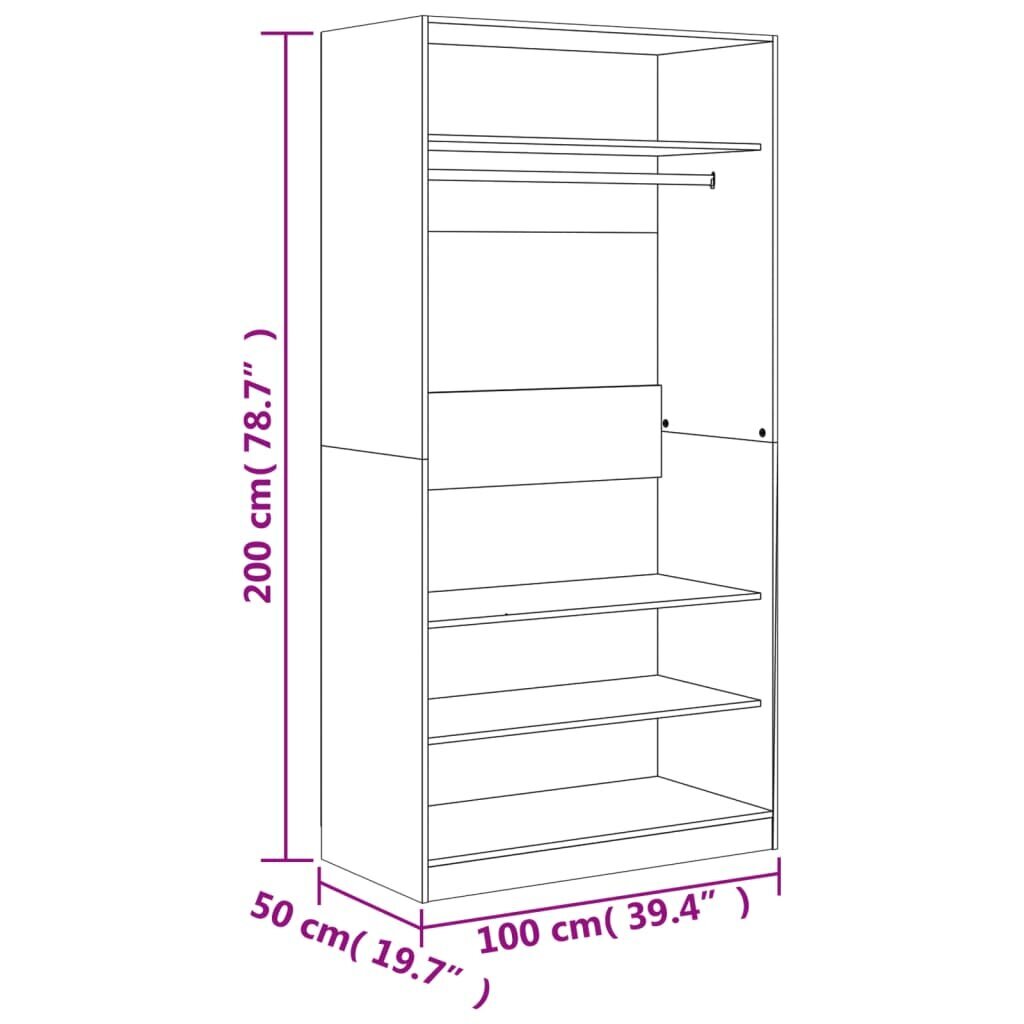 vidaXL drēbju skapis, ozolkoka krāsa, 100x50x200 cm, inženierijas koks cena un informācija | Skapji | 220.lv