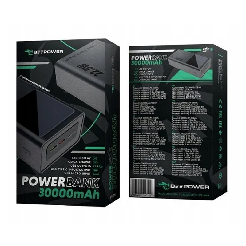 BeePower PB-30PD, 30000mAh / 2x USB-A / PD / USB-C / 22,5W cena un informācija | Lādētāji-akumulatori (Power bank) | 220.lv