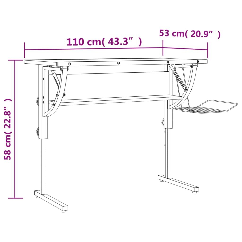 vidaXL rokdarbu galds, 110x53x(58-87) cm, inženierijas koks, melns cena un informācija | Datorgaldi, rakstāmgaldi, biroja galdi | 220.lv