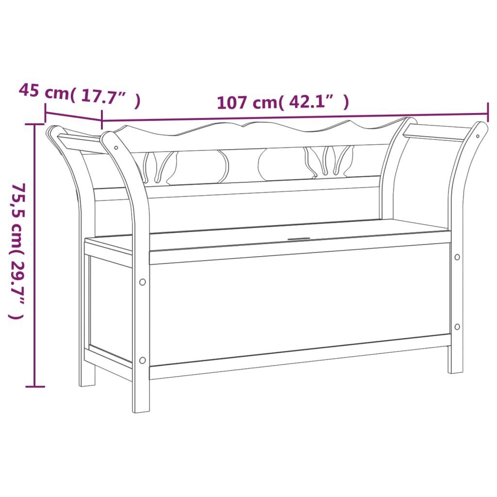 vidaXL sols, 107x45x75,5 cm, egles masīvkoks, pelēks cena un informācija | Apavu skapji, apavu plaukti, priekšnama soliņi | 220.lv