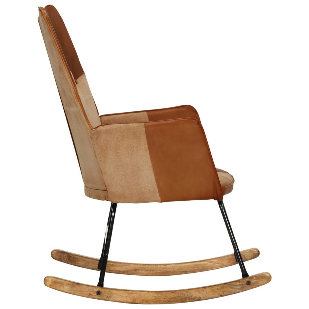 vidaXL šūpuļkrēsls, brūna dabīgā āda un audums цена и информация | Atpūtas krēsli | 220.lv