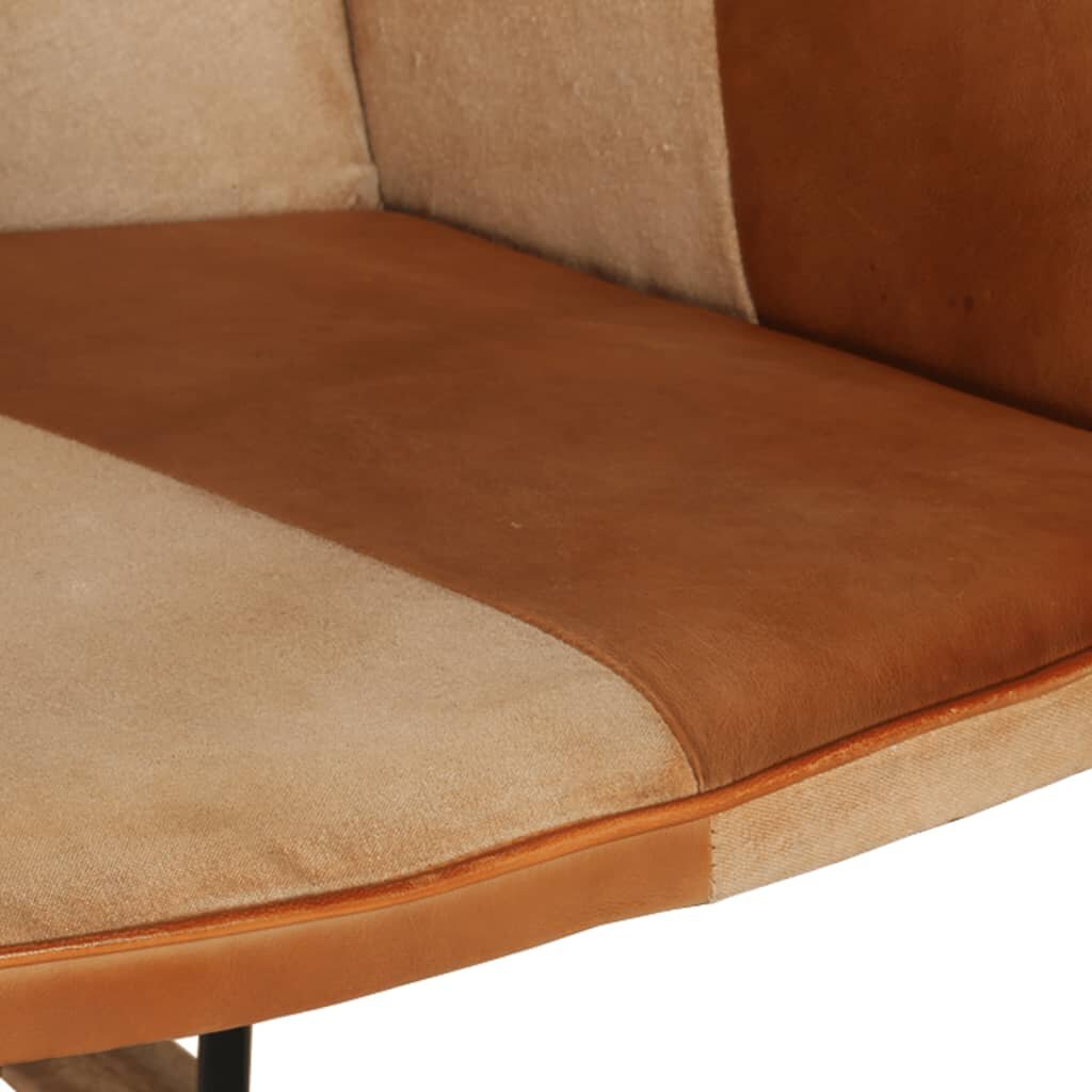 vidaXL šūpuļkrēsls, brūna dabīgā āda un audums цена и информация | Atpūtas krēsli | 220.lv