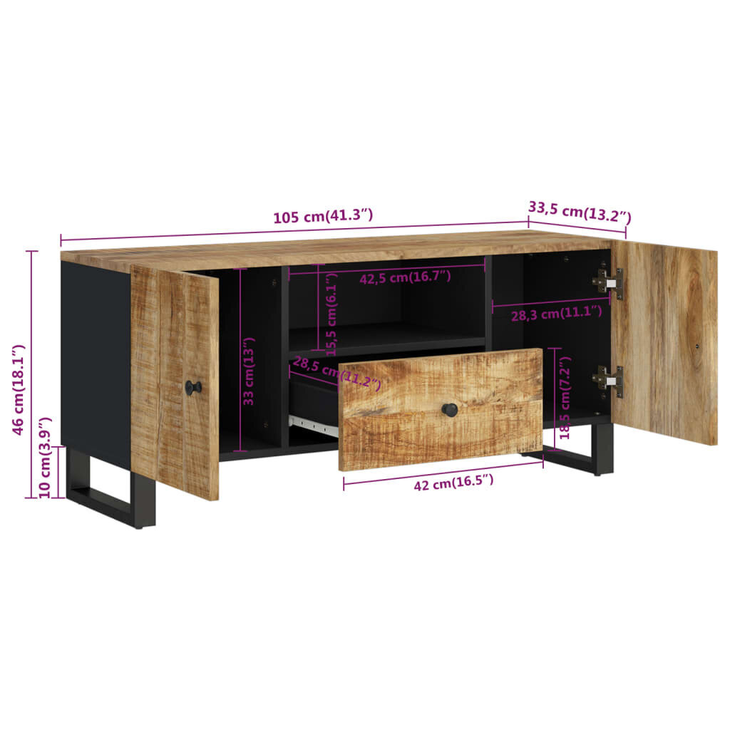 vidaXL TV skapis, 105x33,5x46 cm, mango masīvkoks, inženierijas koks cena un informācija | TV galdiņi | 220.lv