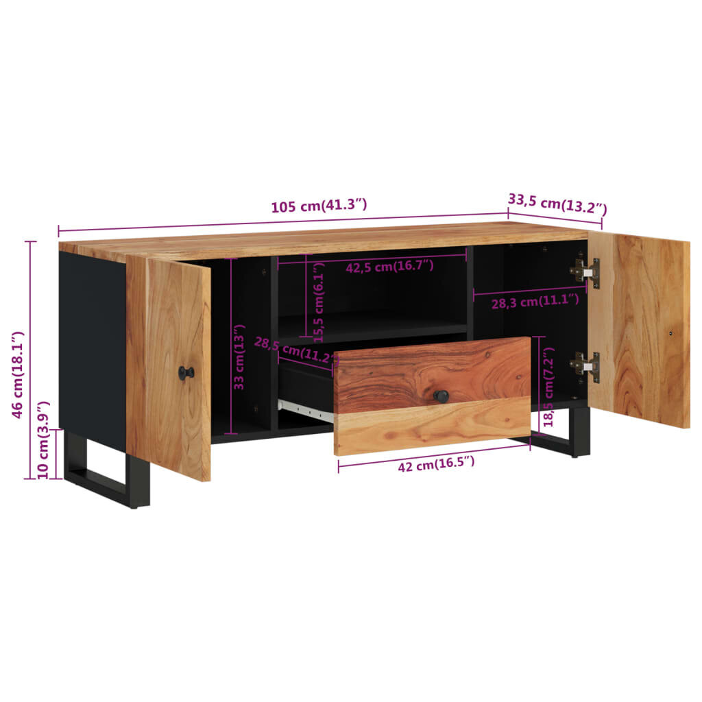 vidaXL TV skapis, 105x33,5x46cm, akācijas masīvkoks, inženierijas koks cena un informācija | TV galdiņi | 220.lv