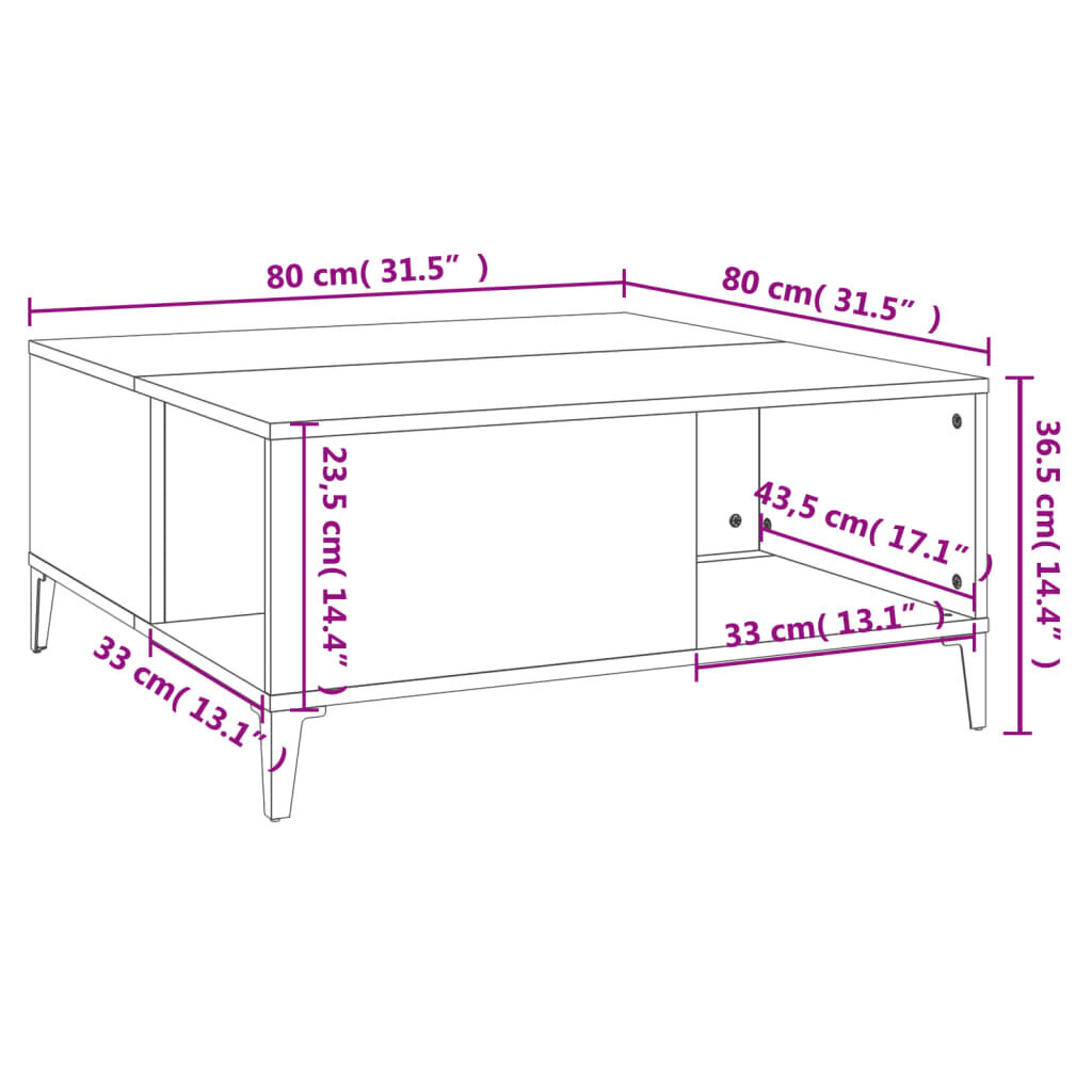 vidaXL kafijas galdiņš, pelēcīgs, 80x80x36,5 cm, inženierijas koks cena un informācija | Žurnālgaldiņi | 220.lv