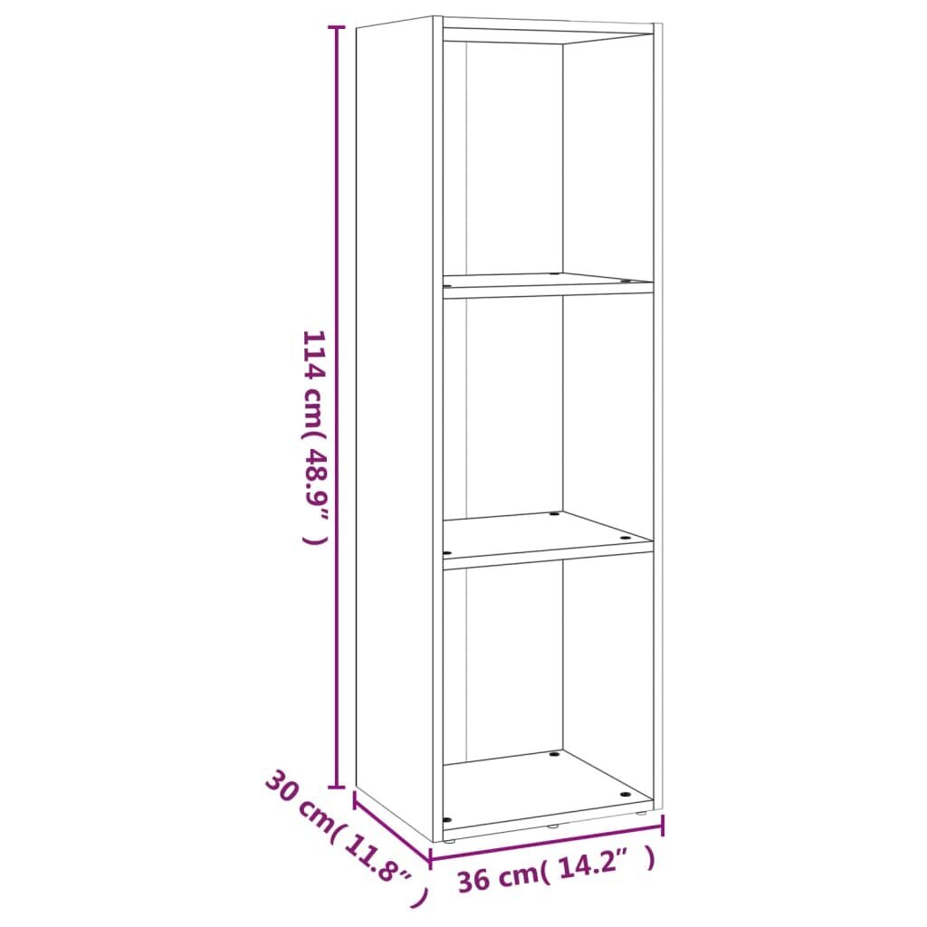 vidaXL grāmatu plaukts/TV plaukts, pelēka ozolkoka krāsa, 36x30x114 cm cena un informācija | Plaukti | 220.lv