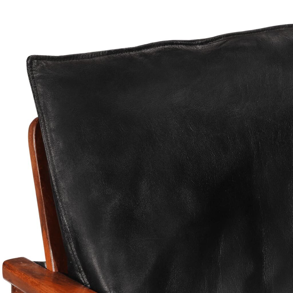 vidaXL 2-vietīgs dīvāns, melna dabīgā āda, akācijas masīvkoks цена и информация | Dīvāni | 220.lv