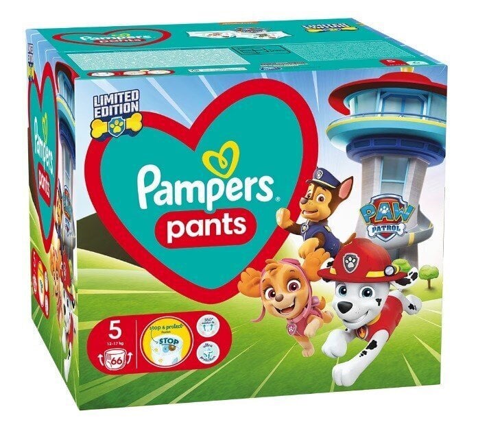 Autiņbiksītes-biksītes PAMPERS Pants Paw Patrol, 5. izmērs, 12-17 kg, 66 gab cena un informācija | Autiņbiksītes | 220.lv