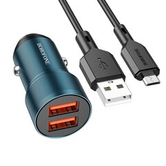 Borofone Car charger BZ19 Wisdom - 2xUSB - 12W with USB to Micro USB cable blue цена и информация | Зарядные устройства для телефонов | 220.lv