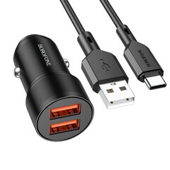 Automašīnas telefona lādētājs Borofone BZ19 Wisdom - 2xUSB - 12W, USB uz C tipa kabeli, Melns cena un informācija | Lādētāji un adapteri | 220.lv