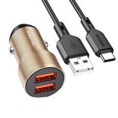 Borofone Car charger BZ19 Wisdom - 2xUSB - 12W with USB to Type C cable gold цена и информация | Зарядные устройства для телефонов | 220.lv