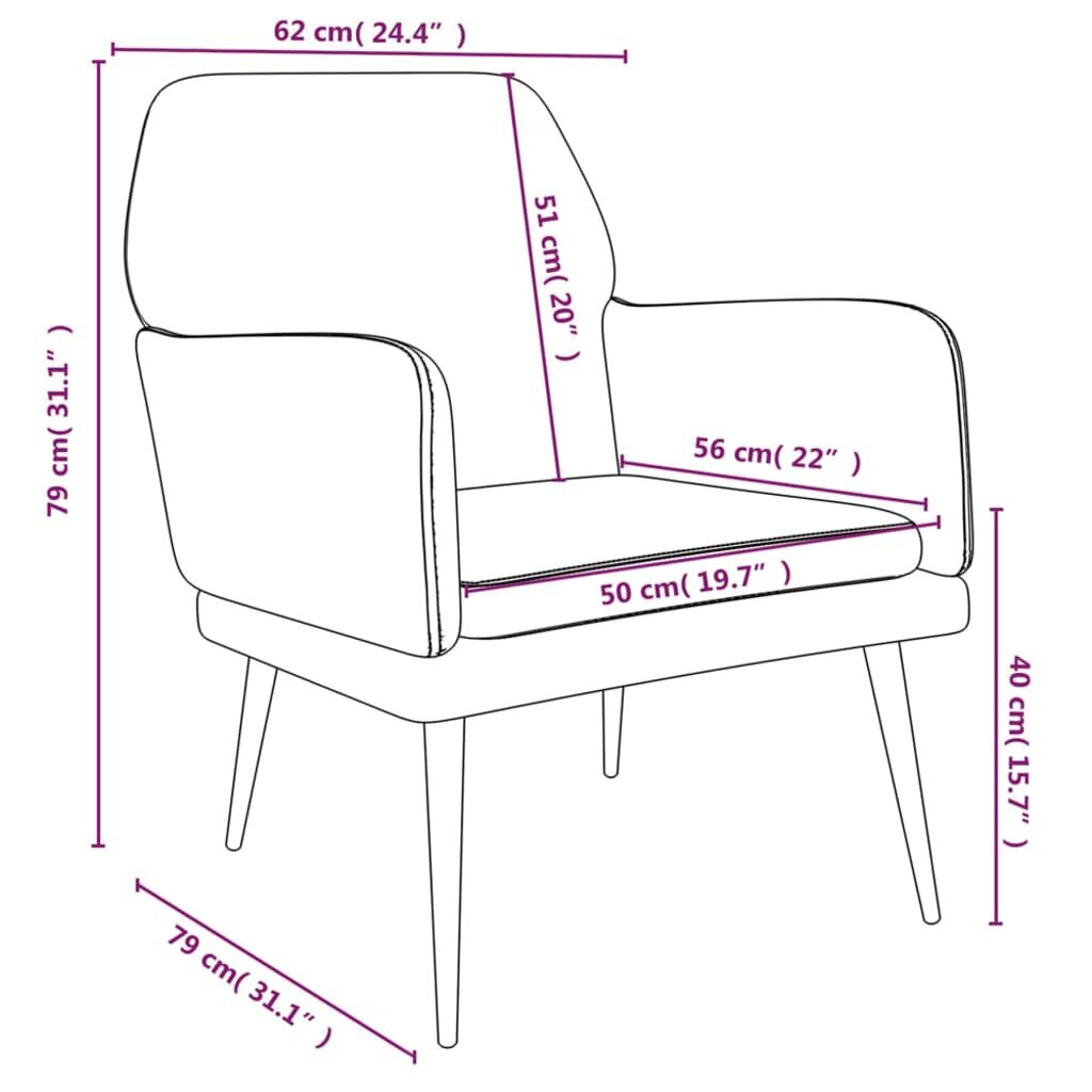 vidaXL atpūtas krēsls, melns, 62x79x79 cm, samts cena un informācija | Atpūtas krēsli | 220.lv