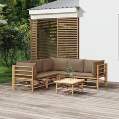 vidaXL 6-daļīgs dārza atpūtas mēbeļu komplekts ar matračiem, bambuss цена и информация | Комплекты уличной мебели | 220.lv