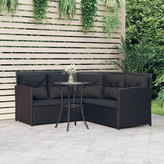 vidaXL 2-daļīgs stūra dārza dīvānu komplekts ar matračiem, PE, melns cena un informācija | Dārza mēbeļu komplekti | 220.lv