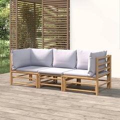 vidaXL 3-daļīgs dārza dīvānu komplekts ar pelēkiem matračiem, bambuss cena un informācija | Dārza mēbeļu komplekti | 220.lv