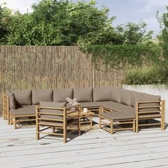 vidaXL 12-daļīgs dārza atpūtas mēbeļu komplekts ar matračiem, bambuss cena un informācija | Dārza mēbeļu komplekti | 220.lv