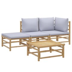 vidaXL 4-daļīgs dārza dīvānu komplekts ar pelēkiem matračiem, bambuss cena un informācija | Dārza mēbeļu komplekti | 220.lv