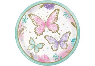Тарелки с бабочками 23 см (16 шт.) цена и информация | Праздничная одноразовая посуда | 220.lv