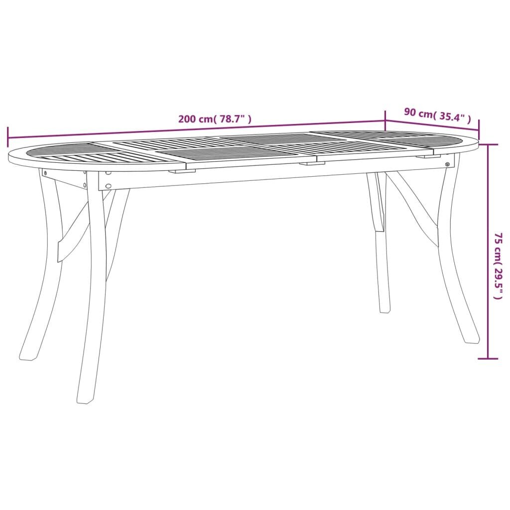 vidaXL dārza galds, 200x90x75 cm, akācijas masīvkoks cena un informācija | Dārza galdi | 220.lv