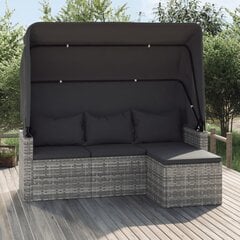 vidaXL trīsvietīgs dārza dīvāns ar kājsoliņu, pelēka PE rotangpalma цена и информация | скамейка со столиком | 220.lv
