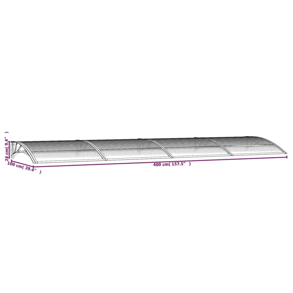 vidaXL durvju nojume, 400x100 cm, polikarbonāts, pelēka cena un informācija | Saulessargi, markīzes un statīvi | 220.lv